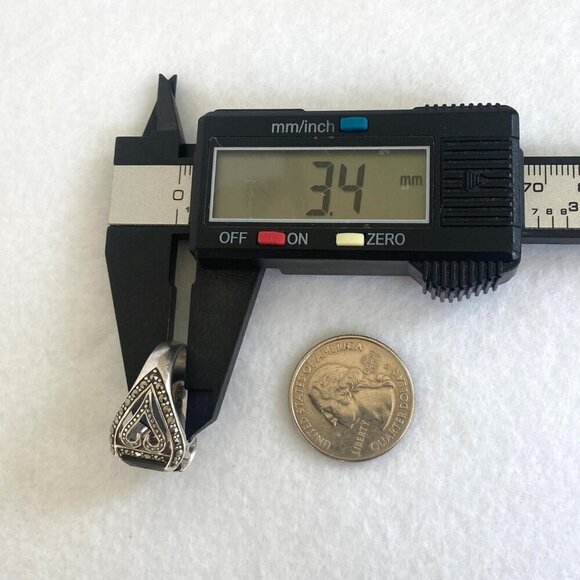 Sterling Silver 925A Rectangular Smoky Quartz & Marcasite Heart Ring Sz 5.75 - Picture 16 of 16